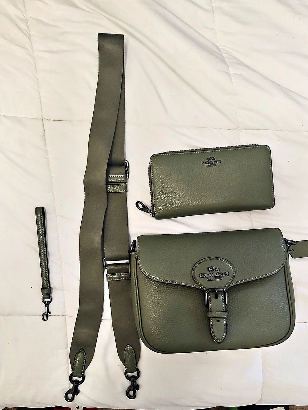 Coach Amelia Saddle Bag Green Crossbody Bag Set